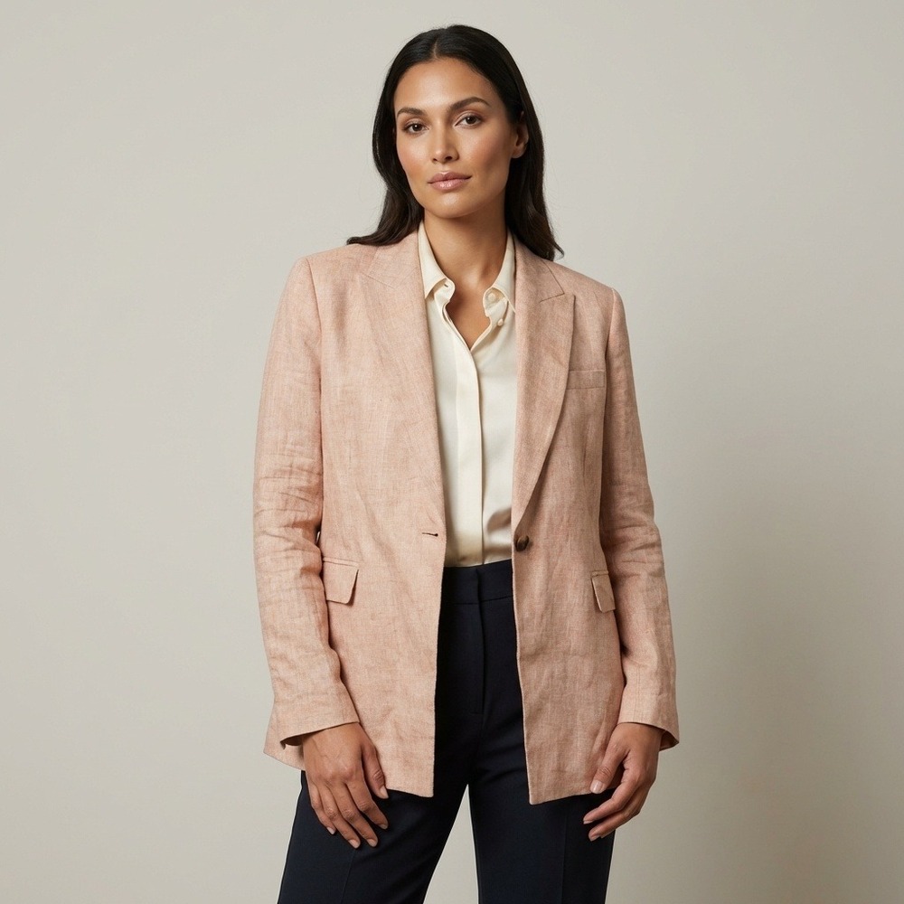 Lafayette 148 New‎ York Women 16 Peach 100% Linen Single Button Blazer Jacket